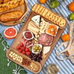 6 PCS Acacia Wood Cheese Board Set Vegetarian Charcuterie Platter Meat Cheese and Cracker Tray Fruit Snack Board Food Serving Tray Wooden Grazing Board Round Cheese Platter Large Charcuterie Board