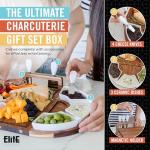 Large Wooden Charcuterie Board Set - 3-Piece Magnetic Long Serving Board Tray with Charcuterie Accessories - Acacia Wood Cheese Platter with Cheese Knife Set & Ceramic Dishes - Brown