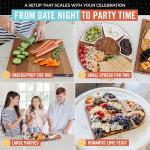 Large Wooden Charcuterie Board Set - 3-Piece Magnetic Long Serving Board Tray with Charcuterie Accessories - Acacia Wood Cheese Platter with Cheese Knife Set & Ceramic Dishes - Brown