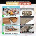 Large Wooden Charcuterie Board Set - 3-Piece Magnetic Long Serving Board Tray with Charcuterie Accessories - Acacia Wood Cheese Platter with Cheese Knife Set & Ceramic Dishes - Brown