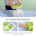 DOQAUS Ice Cube Tray with Lid and Bin, 4 Pack Silicone Plastic Ice Cubes Trays for Freezer with Box/Container, Stackable with Storage Iced Bucket Kits, Scoop, for Soup, Food, Cocktail, Coffee