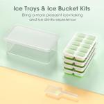 DOQAUS Ice Cube Tray with Lid and Bin, 4 Pack Silicone Plastic Ice Cubes Trays for Freezer with Box/Container, Stackable with Storage Iced Bucket Kits, Scoop, for Soup, Food, Cocktail, Coffee