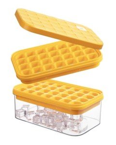 Brigii Ice Cube Tray with Lid&Bin, Ice Cube Mold with 56 Cubes, Stackable Ice Trays for Freezer with Easy-Release Silicone Bottom, for Drinks, Coffee, cocktail