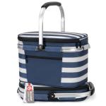ALLCAMP Insulated Picnic Baskets Shoping Basket Cooler Bag Collapsible Portable Picnic Basket (Blue White Stripe)