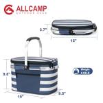 ALLCAMP Insulated Picnic Baskets Shoping Basket Cooler Bag Collapsible Portable Picnic Basket (Blue White Stripe)