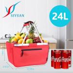 Picnic Basket, SIYUAN Collapsible Shopping Basket 24L Portable Grocery Basket with 2 Handles Reusable Folding Market Basket Large Christmas Basket, Cherry Red