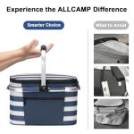 ALLCAMP Insulated Picnic Baskets Shoping Basket Cooler Bag Collapsible Portable Picnic Basket (Blue White Stripe)