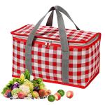 Insulated Reusable Food Picnic Bag Beach Bags, Cooler Bags with Zippered Top -for Hot or Cold,Picnic Basket Collapsible,Beach, Outdoor Party, Camping,Festivals (Red)