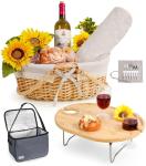 Picnic Basket for 2 with Table and Blanket, Collapsible Cooler Bag Insulated, Picnic Set for Beach, Picnic Hamper, Picnic Date Essentials for Outdoor, Picnic Accessories, Wedding