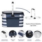 ALLCAMP Insulated Picnic Baskets Shoping Basket Cooler Bag Collapsible Portable Picnic Basket (Blue White Stripe)
