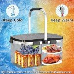 Insulated Cooler Bag Multipocket Collapsible Picnic Basket Leak-Proof Outdoor Basket for Camping Meal Delivery Shopping Travel Camping Beach Grocery Bag (Gray Medium)
