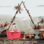 Picnic Basket, SIYUAN Collapsible Shopping Basket 24L Portable Grocery Basket with 2 Handles Reusable Folding Market Basket Large Christmas Basket, Cherry Red