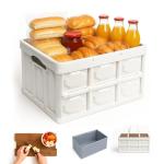 Collapsible Picnic Basket Set for 2 – Insulated Plastic Picnic Basket with Waterproof Bag & Wooden Lid, Large Capacity Stackable Storage Bin for Outdoor, Camping, Picnics, Home Organizing