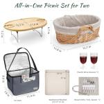 Picnic Basket for 2 with Table and Blanket, Collapsible Cooler Bag Insulated, Picnic Set for Beach, Picnic Hamper, Picnic Date Essentials for Outdoor, Picnic Accessories, Wedding