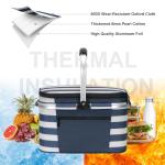 ALLCAMP Insulated Picnic Baskets Shoping Basket Cooler Bag Collapsible Portable Picnic Basket (Blue White Stripe)