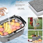 Insulated Cooler Bag Multipocket Collapsible Picnic Basket Leak-Proof Outdoor Basket for Camping Meal Delivery Shopping Travel Camping Beach Grocery Bag (Gray Medium)