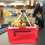 Picnic Basket, SIYUAN Collapsible Shopping Basket 24L Portable Grocery Basket with 2 Handles Reusable Folding Market Basket Large Christmas Basket, Cherry Red