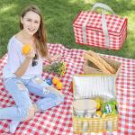 Insulated Reusable Food Picnic Bag Beach Bags, Cooler Bags with Zippered Top -for Hot or Cold,Picnic Basket Collapsible,Beach, Outdoor Party, Camping,Festivals (Red)