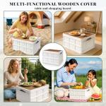 Collapsible Picnic Basket Set for 2 – Insulated Plastic Picnic Basket with Waterproof Bag & Wooden Lid, Large Capacity Stackable Storage Bin for Outdoor, Camping, Picnics, Home Organizing