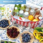 Insulated Reusable Food Picnic Bag Beach Bags, Cooler Bags with Zippered Top -for Hot or Cold,Picnic Basket Collapsible,Beach, Outdoor Party, Camping,Festivals (Red)