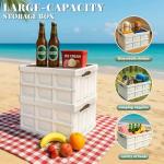 Collapsible Picnic Basket Set for 2 – Insulated Plastic Picnic Basket with Waterproof Bag & Wooden Lid, Large Capacity Stackable Storage Bin for Outdoor, Camping, Picnics, Home Organizing