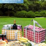 Insulated Reusable Food Picnic Bag Beach Bags, Cooler Bags with Zippered Top -for Hot or Cold,Picnic Basket Collapsible,Beach, Outdoor Party, Camping,Festivals (Red)