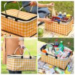DZHPSRSZ Insulated Collapsible Picnic Basket - 18.5L Small Basket with Sturdy Handle for 2 People - Ideal for Shopping, Traveling, Camping