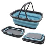 SAMMART SAMMART 9.2L (2.37Gallon) Collapsible Tub with Handle - Portable Outdoor Picnic Basket/Crater - Foldable Shopping Bag - Space Saving Storage Container (1, Grey/See Angel)