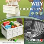 Collapsible Picnic Basket Set for 2 – Insulated Plastic Picnic Basket with Waterproof Bag & Wooden Lid, Large Capacity Stackable Storage Bin for Outdoor, Camping, Picnics, Home Organizing