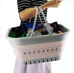 SAMMART 19L (5 Gallon) Collapsible Tub with Handle - Portable Outdoor Picnic Basket/Crater - Foldable Shopping Bag - Space Saving Storage Container (1, Grey/Pink)