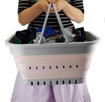 SAMMART 19L (5 Gallon) Collapsible Tub with Handle - Portable Outdoor Picnic Basket/Crater - Foldable Shopping Bag - Space Saving Storage Container (1, Grey/Pink)