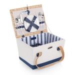 PICNIC TIME Boardwalk Picnic Basket for 2 - Romantic Picnic Basket - Picnic Set, (Beige Canvas with Navy Blue Accents)