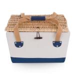 PICNIC TIME Boardwalk Picnic Basket for 2 - Romantic Picnic Basket - Picnic Set, (Beige Canvas with Navy Blue Accents)