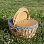 PICNIC TIME - Country Vintage Picnic Basket with Lid - Wicker Picnic Basket for 2, (Navy Blue & White Stripe)