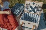 PICNIC TIME Boardwalk Picnic Basket for 2 - Romantic Picnic Basket - Picnic Set, (Beige Canvas with Navy Blue Accents)
