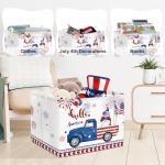 Clastyle Independence Day Patriotic Baby Gift Basket American Flag Firework Kid Book Toy Nursery Bin Collapsible Beach Towel Basket Clothes Organizer, Gnome, 40*30*30 cm