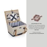 PICNIC TIME Boardwalk Picnic Basket for 2 - Romantic Picnic Basket - Picnic Set, (Beige Canvas with Navy Blue Accents)