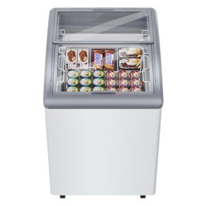 Commercial Ice Cream Freezer 5.5 Cu.Ft Display Case Commercial Freezer with 2 Removable Wire Baskets and 2 Sliding Glass Door for Shop, White
