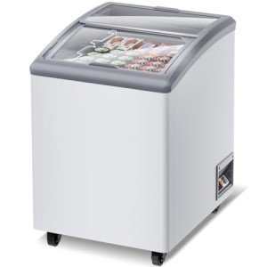 5.5 Cu.Ft Commercial Ice Cream Freezer Display Case Chest Freezer Restaurant Gelato Dipping Cabinet with 2 Large Displayed Baskets, 2 Sliding Glass Doors, Rolling Wheels and Lockable Breaks