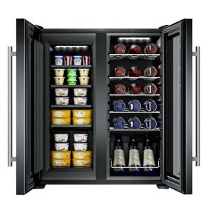 KingChii 27 Inch Wine Cooler and Ice Cream Refrigerator, Dual-Zone 18 Bottles Wine & 45 Cans Ice Cream Freestanding Fridge, Digital Control, Low Noise Professional Compressor for Home, Office, Kitchen