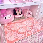 BelugaDesign Butterfly Rug | Cute Kawaii Flower Geometric Art Aesthetic Animal Pink Pastel Bedroom Bathroom Mat | Machine Washable Rectangle Area Carpet for Women (Peach, 47x28)