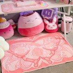 BelugaDesign Butterfly Rug | Cute Kawaii Flower Geometric Art Aesthetic Animal Pink Pastel Bedroom Bathroom Mat | Machine Washable Rectangle Area Carpet for Women (Peach, 47x28)