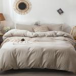 MooMee Bedding Duvet Cover Set 100% Washed Cotton Linen Like Textured Breathable Durable Soft Comfy (Heathered Tannish Linen Grey, Queen 90"x90")