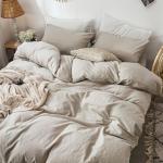 MooMee Bedding Duvet Cover Set 100% Washed Cotton Linen Like Textured Breathable Durable Soft Comfy (Heathered Tannish Linen Grey, Queen 90"x90")