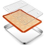 P&P CHEF Baking Oven Sheet Pan with Rack & Mat for Cookie, Stainless Steel Oven Sheet Tray Cooling Rack and Silicone Mat for Baking & Roasting, Dishwasher Safe & Healthy, 3Pcs - 12.5 Inch
