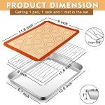 P&P CHEF Baking Oven Sheet Pan with Rack & Mat for Cookie, Stainless Steel Oven Sheet Tray Cooling Rack and Silicone Mat for Baking & Roasting, Dishwasher Safe & Healthy, 3Pcs - 12.5 Inch