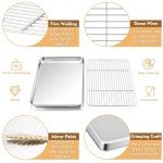 P&P CHEF Baking Oven Sheet Pan with Rack & Mat for Cookie, Stainless Steel Oven Sheet Tray Cooling Rack and Silicone Mat for Baking & Roasting, Dishwasher Safe & Healthy, 3Pcs - 12.5 Inch