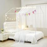 Mengersi House Bed Canopy Bed Curtains with Lights,Montessori Floor Bed Canopy for Girls Boys,Four Poster Bed Curtains House Bed Decoration (Twin/Twin XL, White)