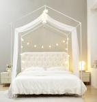 Mengersi House Bed Canopy Bed Curtains with Lights,Montessori Floor Bed Canopy for Girls Boys,Four Poster Bed Curtains House Bed Decoration (Twin/Twin XL, White)