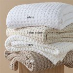 Bedsure Cooling Cotton Waffle Queen Size Blanket - Lightweight Breathable Summer Blanket of Rayon Derived from Bamboo for Hot Sleepers, Luxury Throws for Bed, Couch and Sofa, Ivory, 90x90 Inches